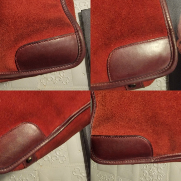 Gucci Burgundy Suede Leather Vintage Sherry Web Satchel Handbag  Authentic - Picture 8 of 16